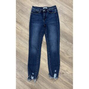 Zenana Womens Distressed Hem Ankle Skinny Denim Jeans Dark Size 26